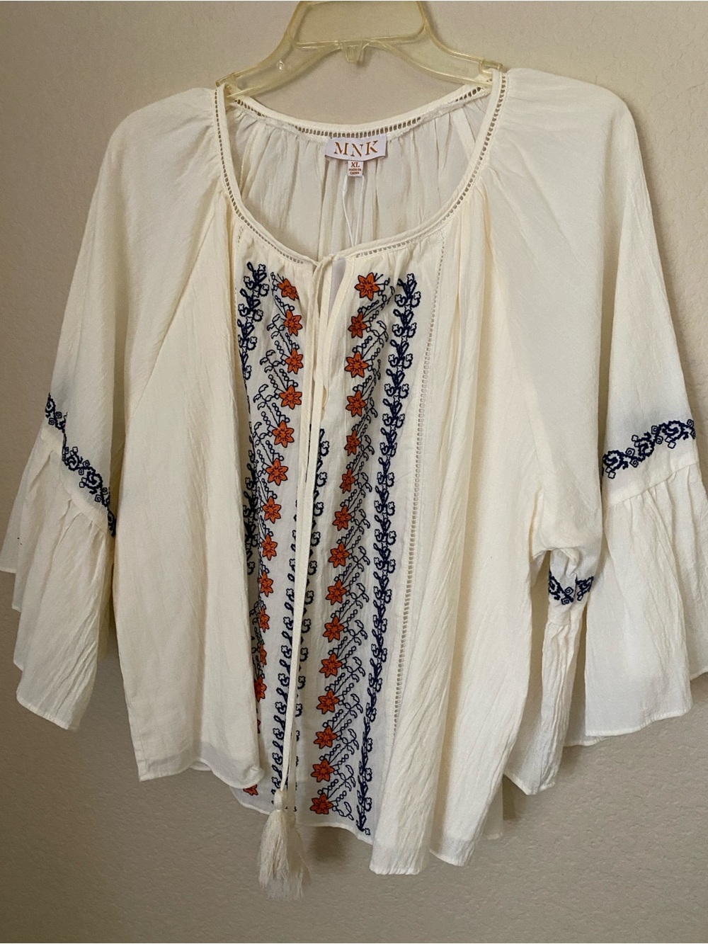 NWT Peasant Blouse hippie Embroidery festival boho tassels lined
